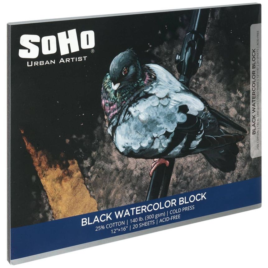 SoHo Urban Artist Black Watercolor Block 12"x16", 140 lb. (20 Sheets)