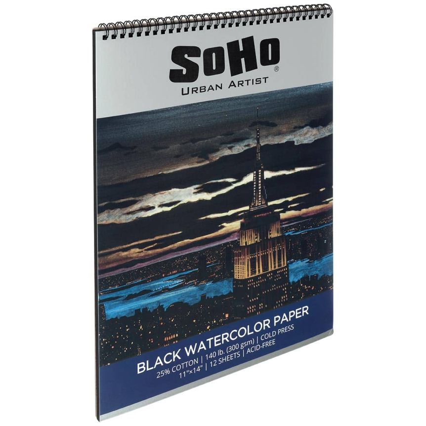 SoHo Urban Artist Black Watercolor Spiral Pad 11"x14", 140 lb. (12 Sheets)