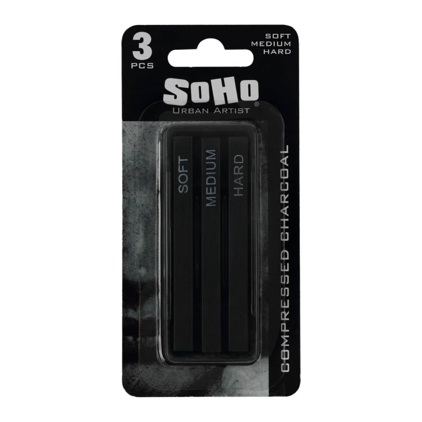 SoHo Compressed Charcoal Assorted Soft, Medium, and Hard Pack of 3