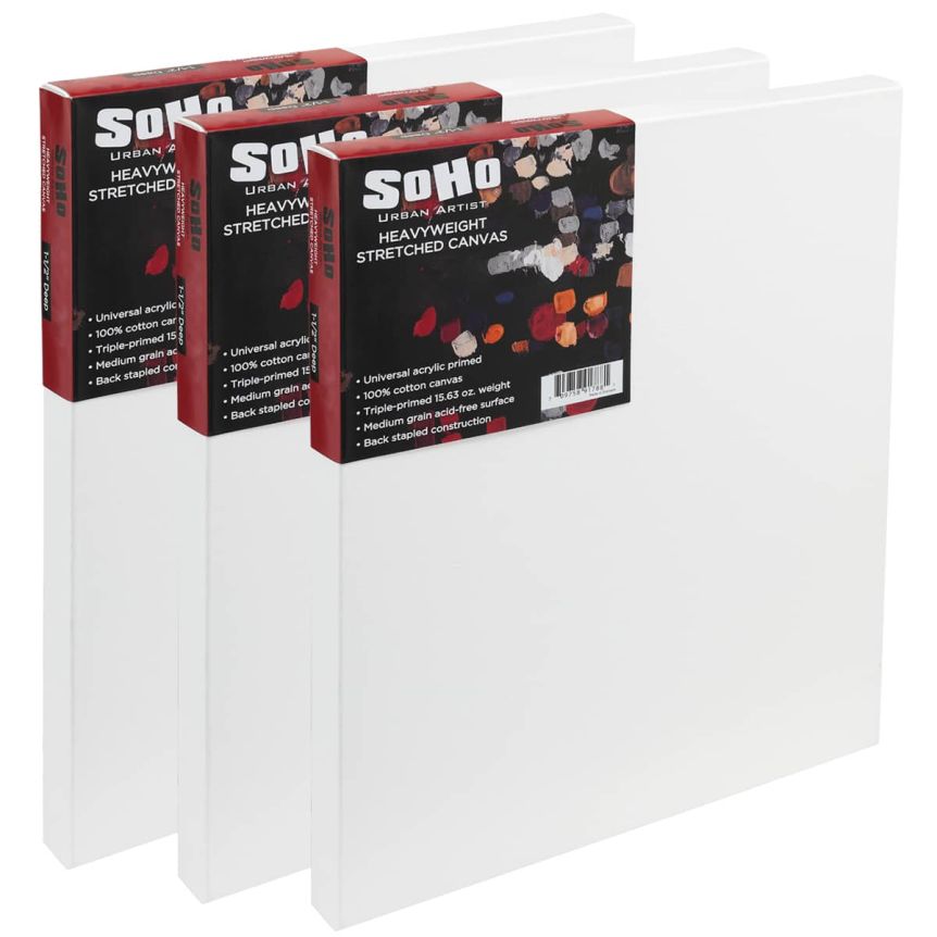 SoHo Heavyweight Stretched 100% Cotton Canvas - Pack of 3, 16"x20" 