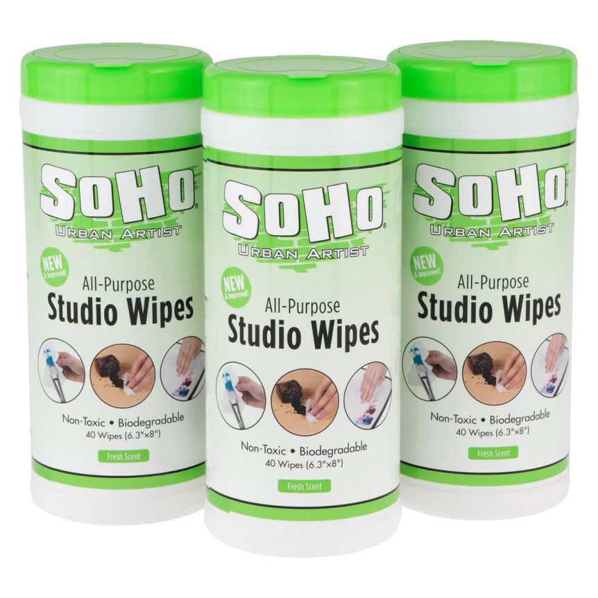 SoHo Urban Artist Brush/Paint Cleaning Wipes 3 Pack (120 Wipes)