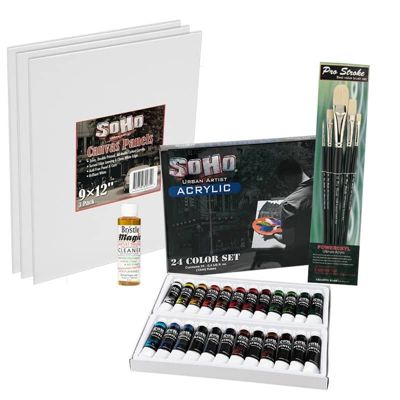 Acrylic Painting Starter Set of 7, 24 12ml Acrylic Paints