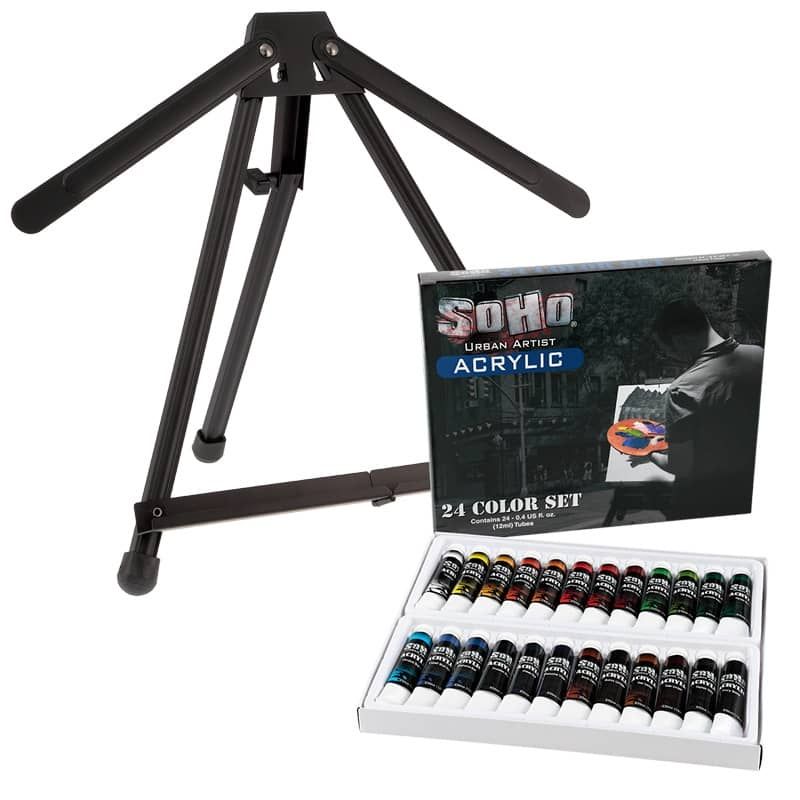 Soho Acrylic 24 (12ml) Tubes and Aluminum Table Easel Set