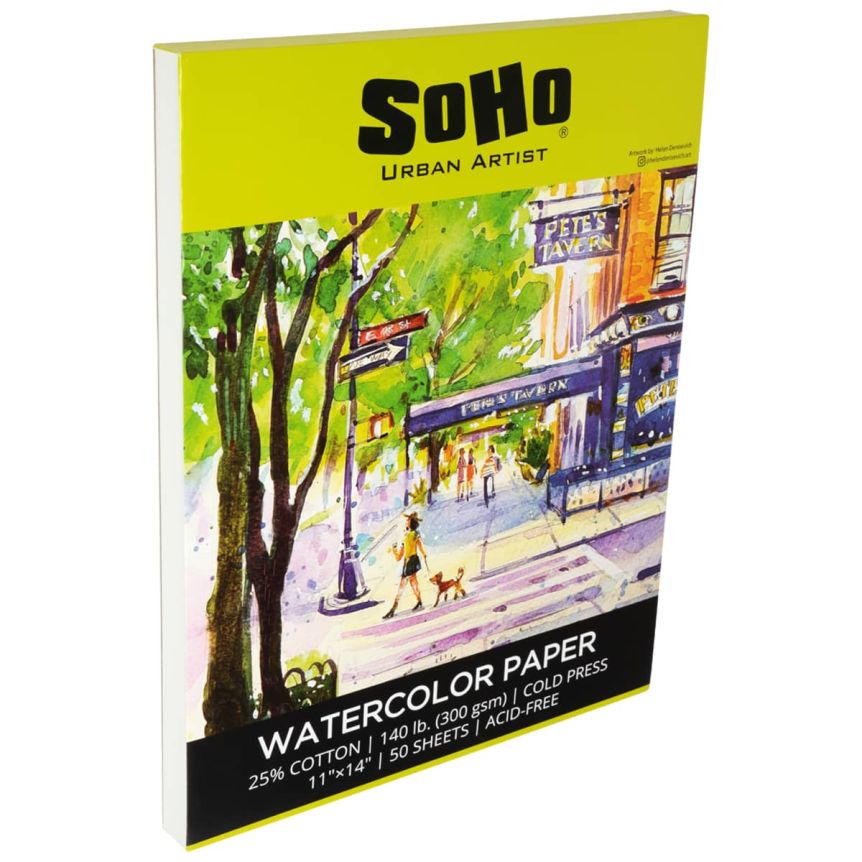 Soho Watercolor 11”x14” Pad, 140lb. cold press paper - 50 sheets