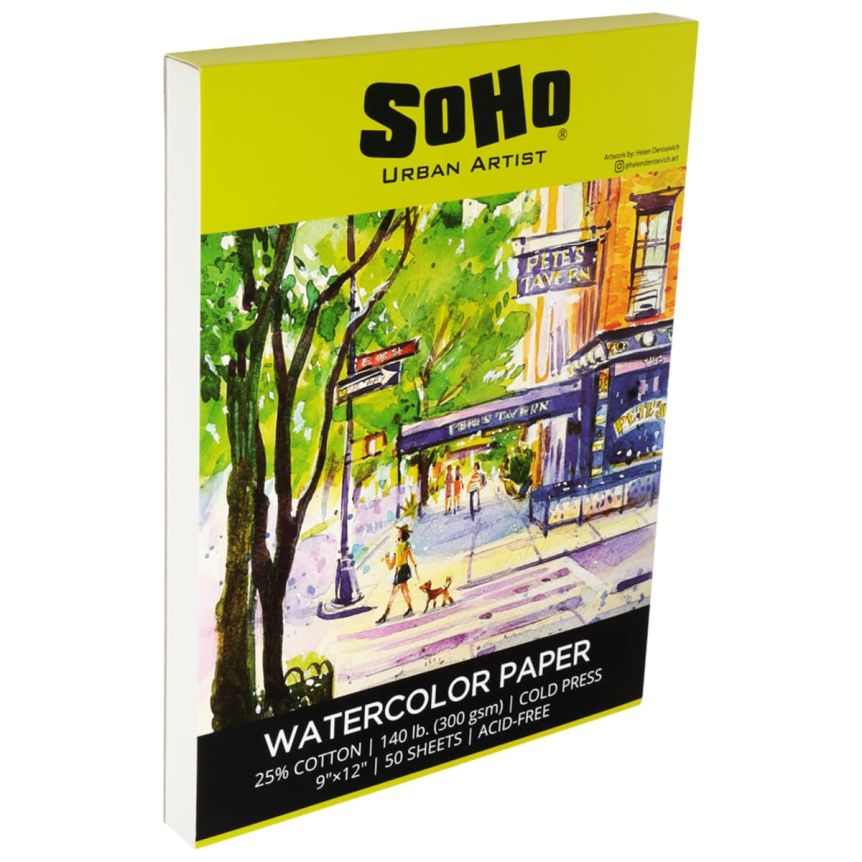 Soho Watercolor 9”x12” Pad, 140lb. cold press paper - 50 sheets