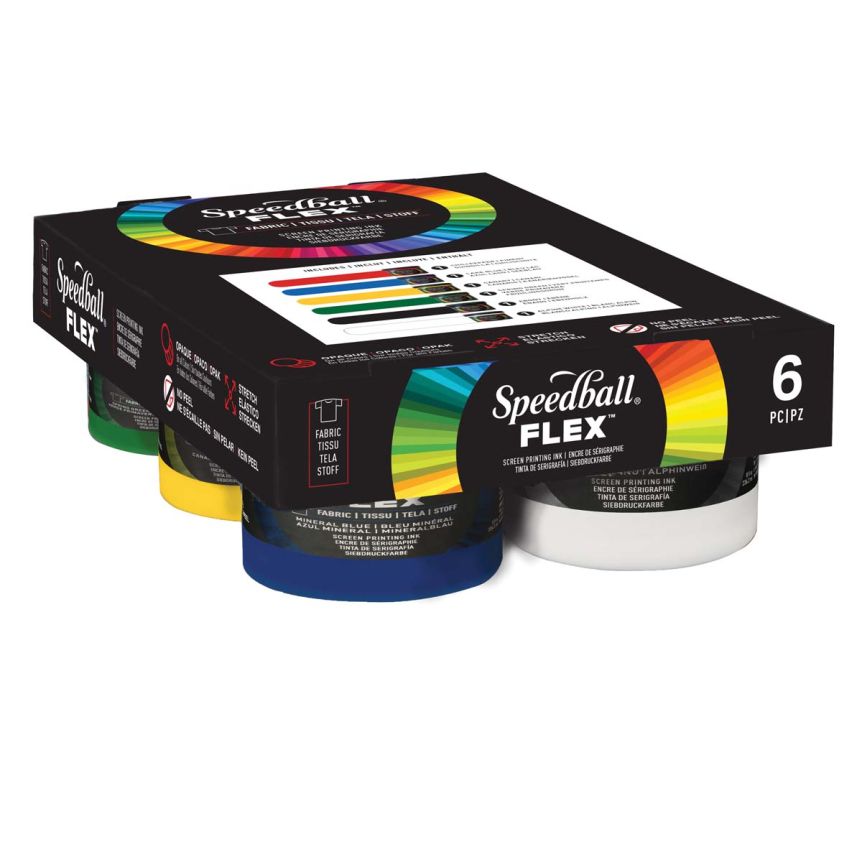 Speedball Flex Fabric Screen Print Ink Color Set of 6, 4oz