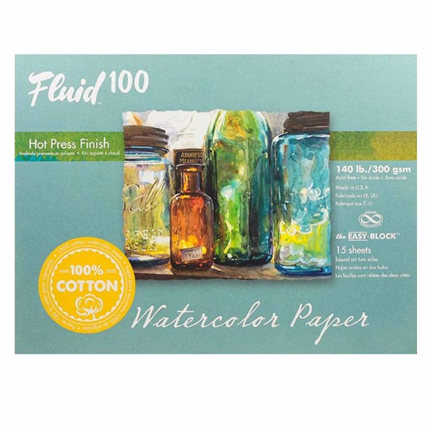 Speedball Fluid 100 Watercolor Paper Block - 140lb Hot Press, 9"x12" (15 Sheets)