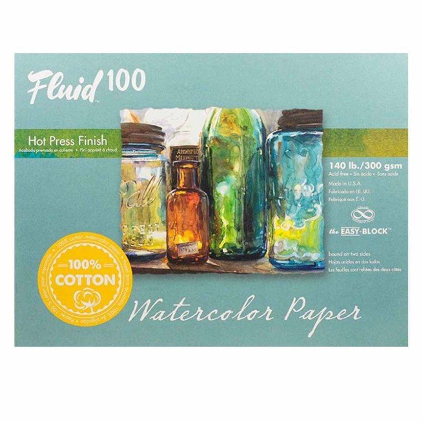 Speedball Fluid 100 Watercolor Paper Sheet - 140lb Hot Press, 16"x20" (5 Sheets)