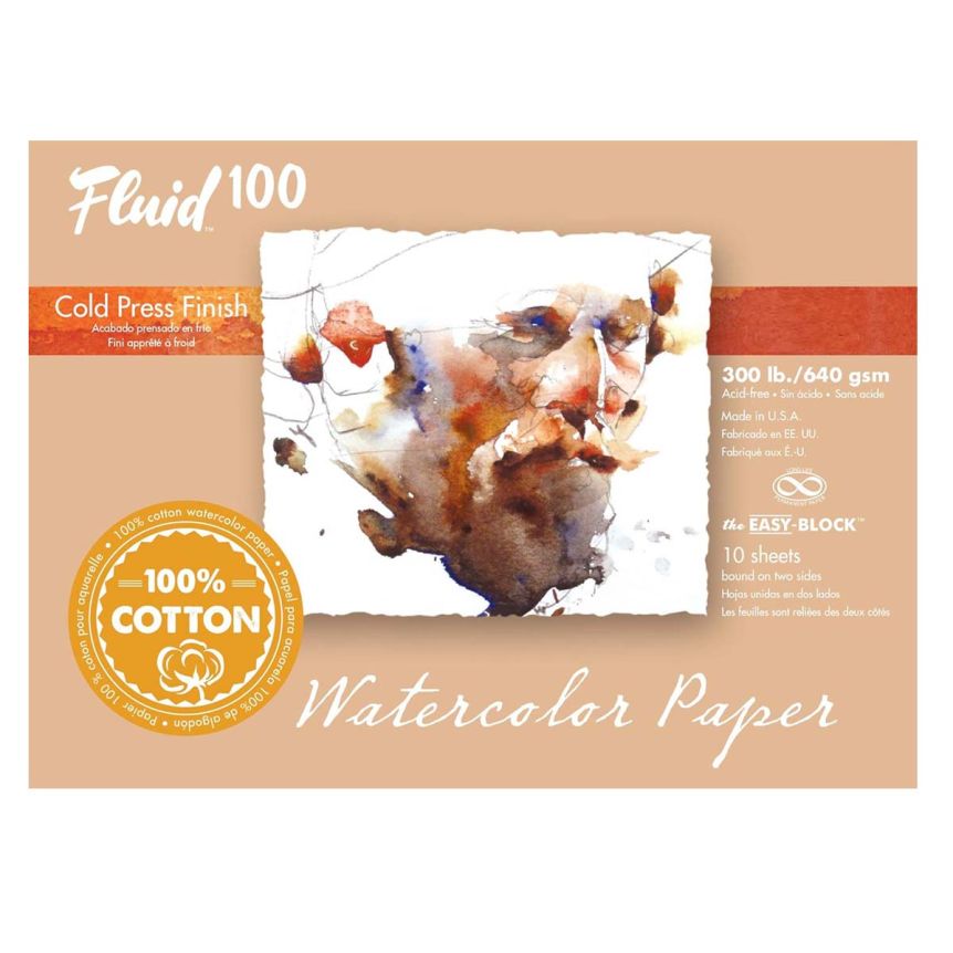 Speedball Fluid 100 Watercolor Paper Block - 300lb Cold Press, 12"x16" (10 Sheets)