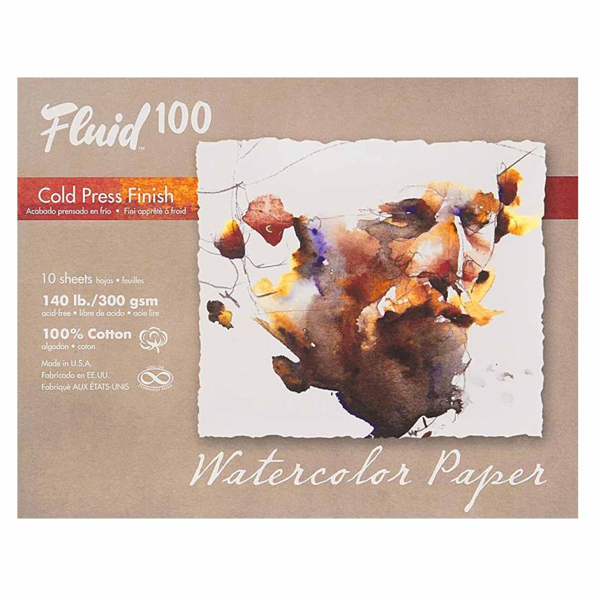 Speedball Fluid 100 Watercolor Paper Sheet Pochette - 140lb Cold Press, 11"x14" (10 Sheets)