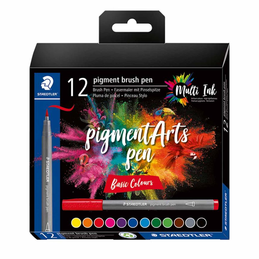Pigment Arts Brush Pen Set of 12, Basic Colors