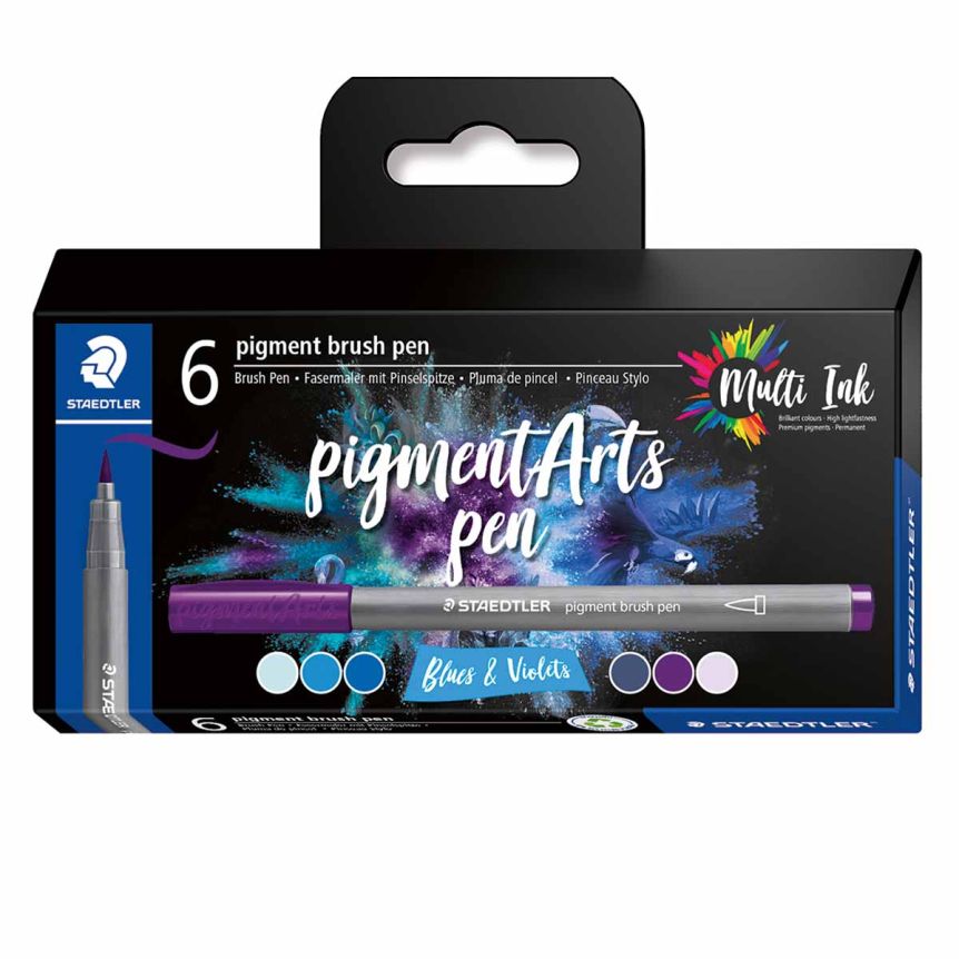 Pigment Arts Brush Pen Set of 6, Blues & Violets