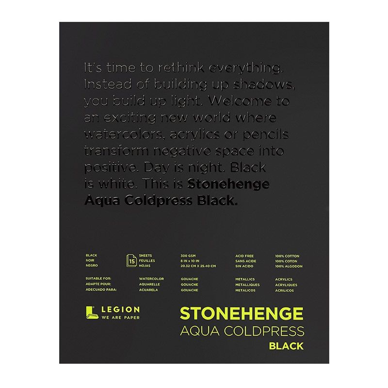Stonehenge Aqua Watercolor Paper 140lb Cold Press Pad - Black, 8"x10" (15 Sheets)