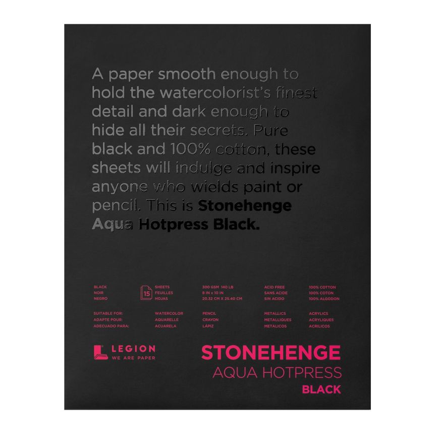 Stonehenge Black Aqua Watercolor 140 lb Hot Press Pad 8 x 10 15 Sheets