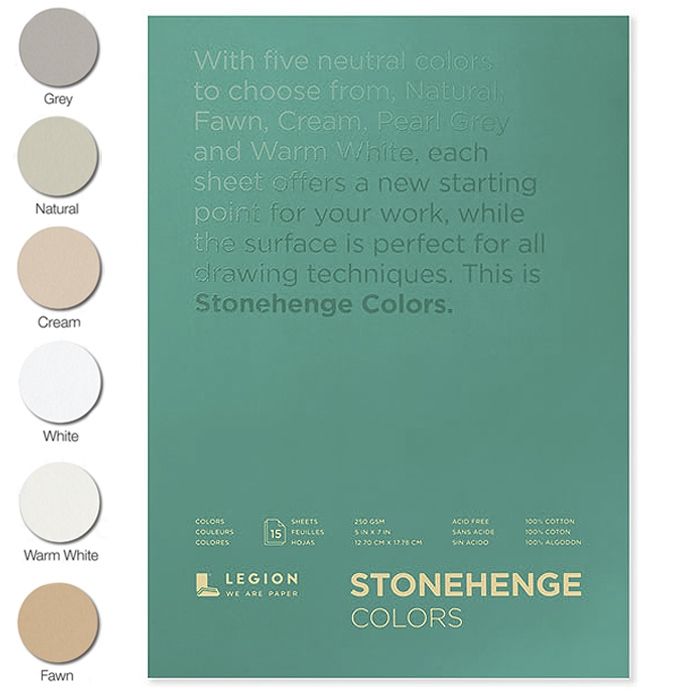 Stonehenge 5x7in Colors Drawing & Printmaking Paper Pad Assorted Colors (250 gsm) Vellum Finish, 15 Sheets