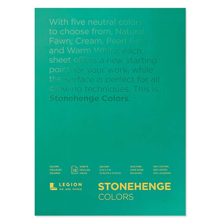 Stonehenge Assorted Colors Drawing & Printmaking Paper Pad (90lb) Vellum Finish, 5x7" (15 Sheets)