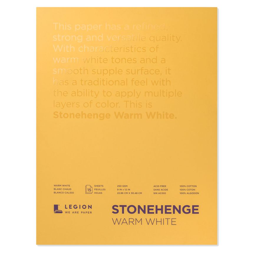 Stonehenge Warm White Drawing & Printmaking Paper Pad (90lb) Vellum Finish, 9x12" (15 Sheets)