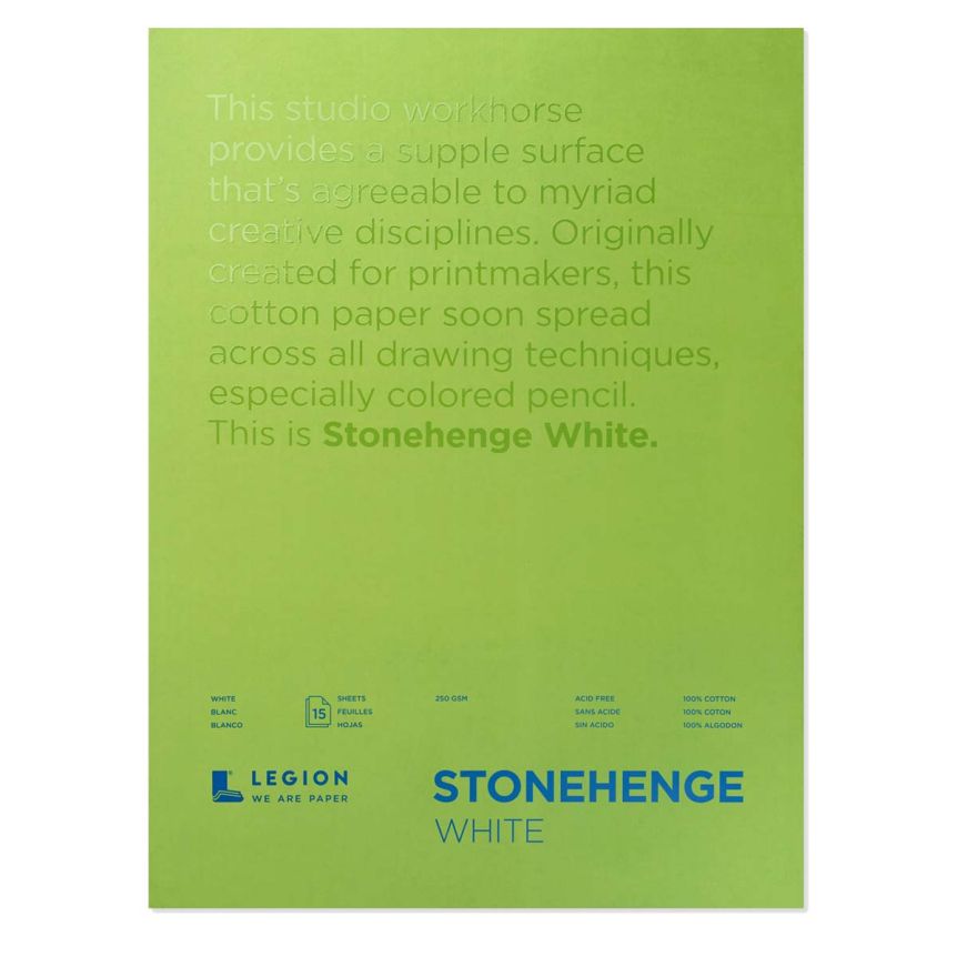 Stonehenge White Drawing & Printmaking Paper Pad (90lb) Vellum Finish, 11x14" (15 Sheets)