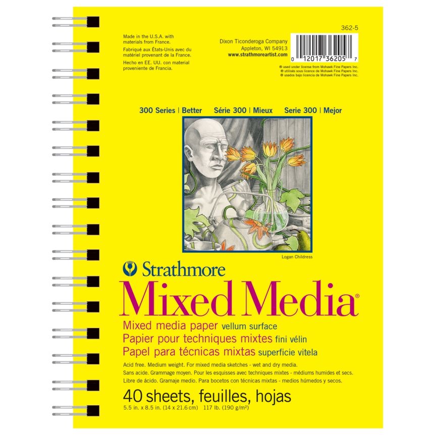 Strathmore Mixed Media 300 Series Spiral Bound Pad (117 lb., 40 Sheets Vellum) 5.5x8.5"