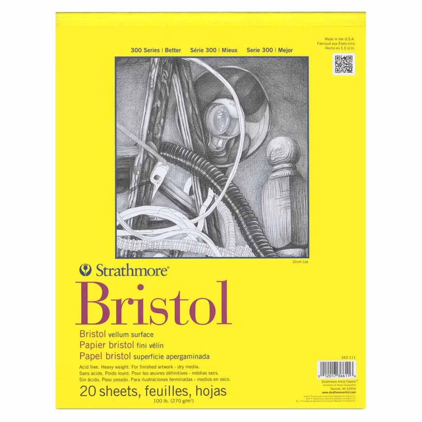 Strathmore 300 Series Bristol Pad Tape Bound 14" x 17" 100lb (20 Sheets-Vellum)