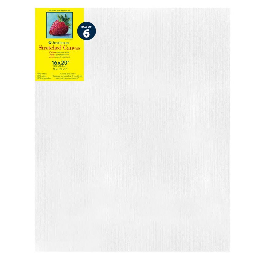 Strathmore 300 Series All Media Artist Stretched Cotton Canvas 16"x20", 3/4" Deep (Box of 6)