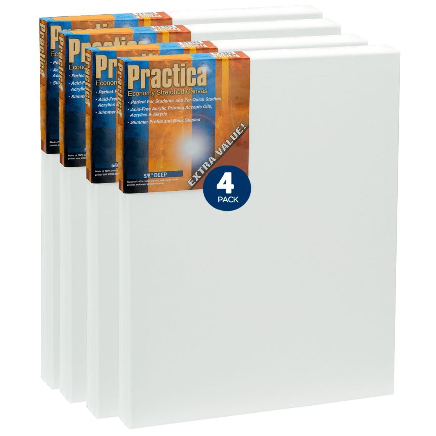 Practica Stretched Cotton Canvas 11"x14" (Value Pack of 4)