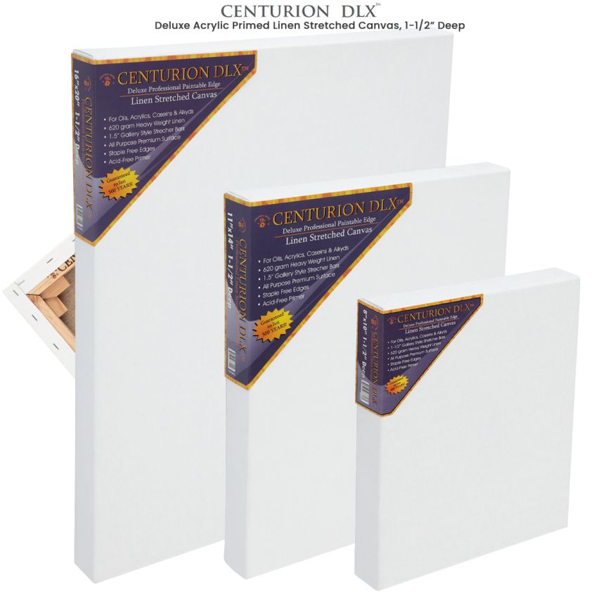 Centurion DLX Acrylic Primed Linen Stretched Canvas 1-1/2" Deep Boxes of 3