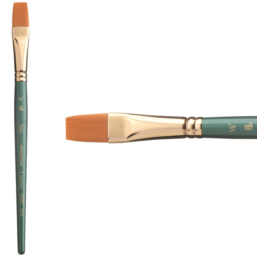 Princeton Lauren Series 4350 Golden Synthetic Brush - Stroke, Short Handle, Size 1/2”