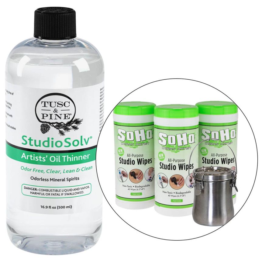 StudioSolv&trade; Artists' Oil Thinner (16.9oz) with Air-Tight Deluxe Brush Washer and 120 Count Soho Wipes Set