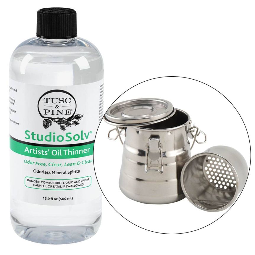 StudioSolv Artists' Oil Thinner (16.9oz) with Da Vinci Air-Tight Brush Washer Set