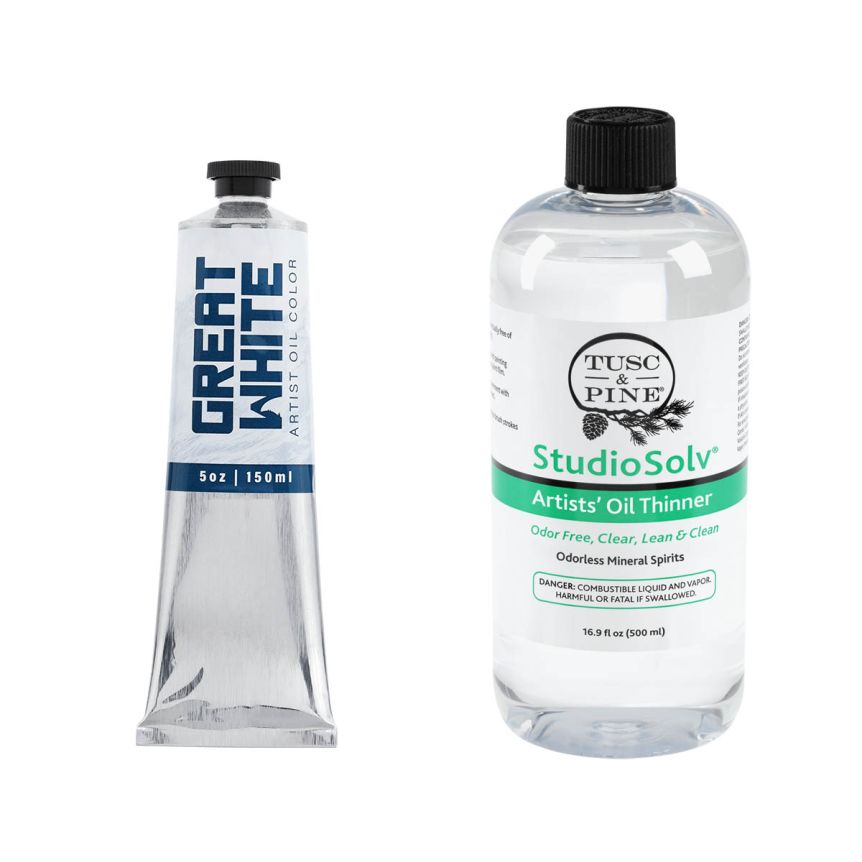 Great White Oil Color (5oz) + Studiosolv Artists' Oil Thinner (16.9oz) Mixing & Thinner Set