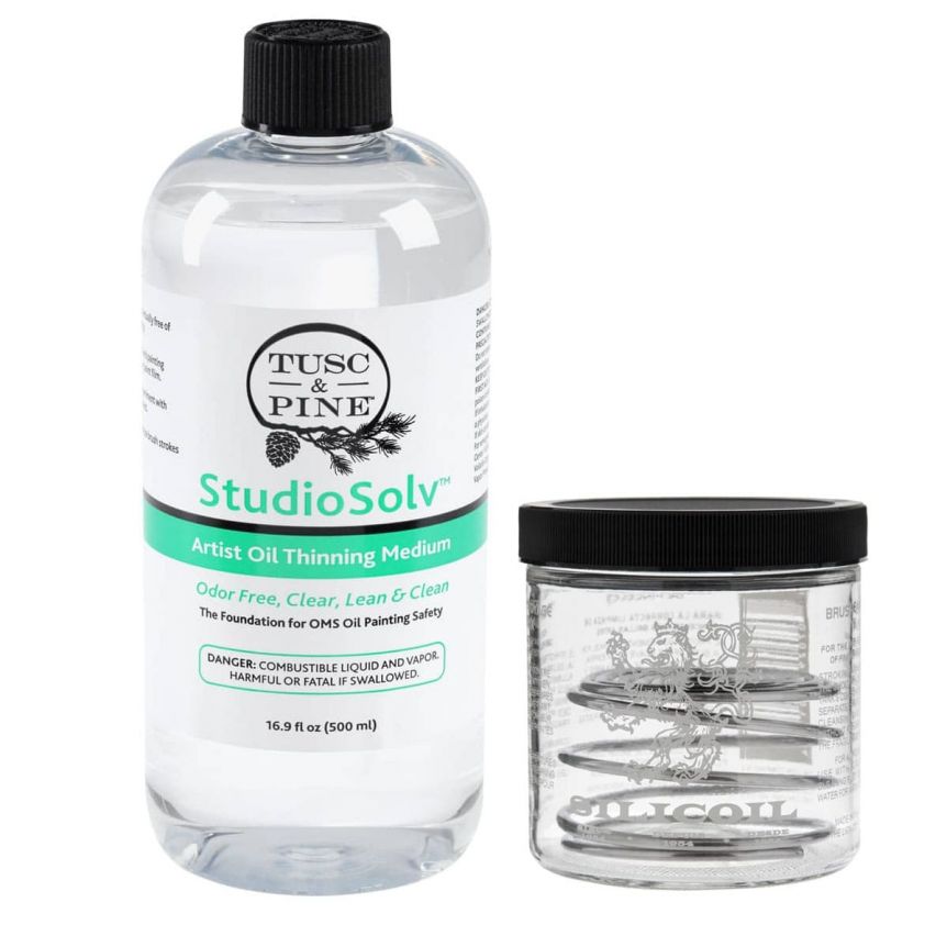 StudioSolv™ Artist Oil Thinning Medium (16.9oz) with Silicoil Brush Cleaner  Tank and 120 Count Soho Wipes Set