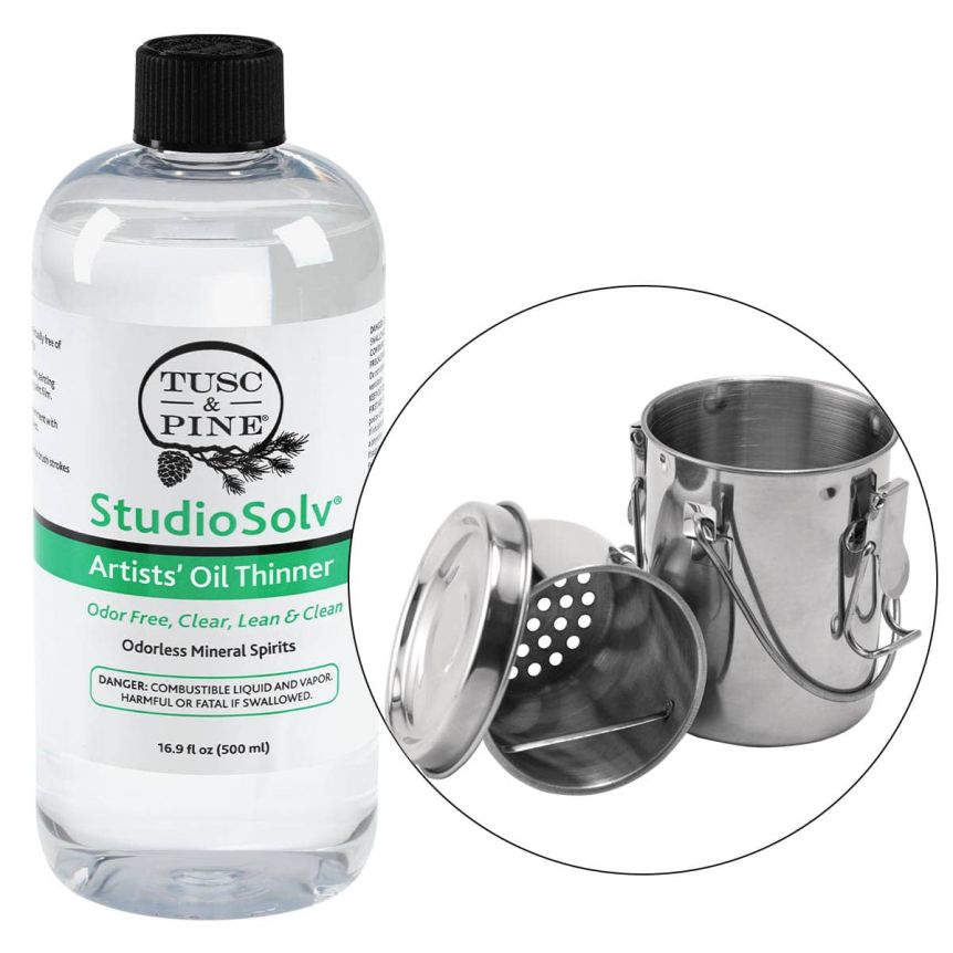 StudioSolv Artists' Oil Thinner Medium (16.9oz) with Petite Air-Tight Brush Washer Set