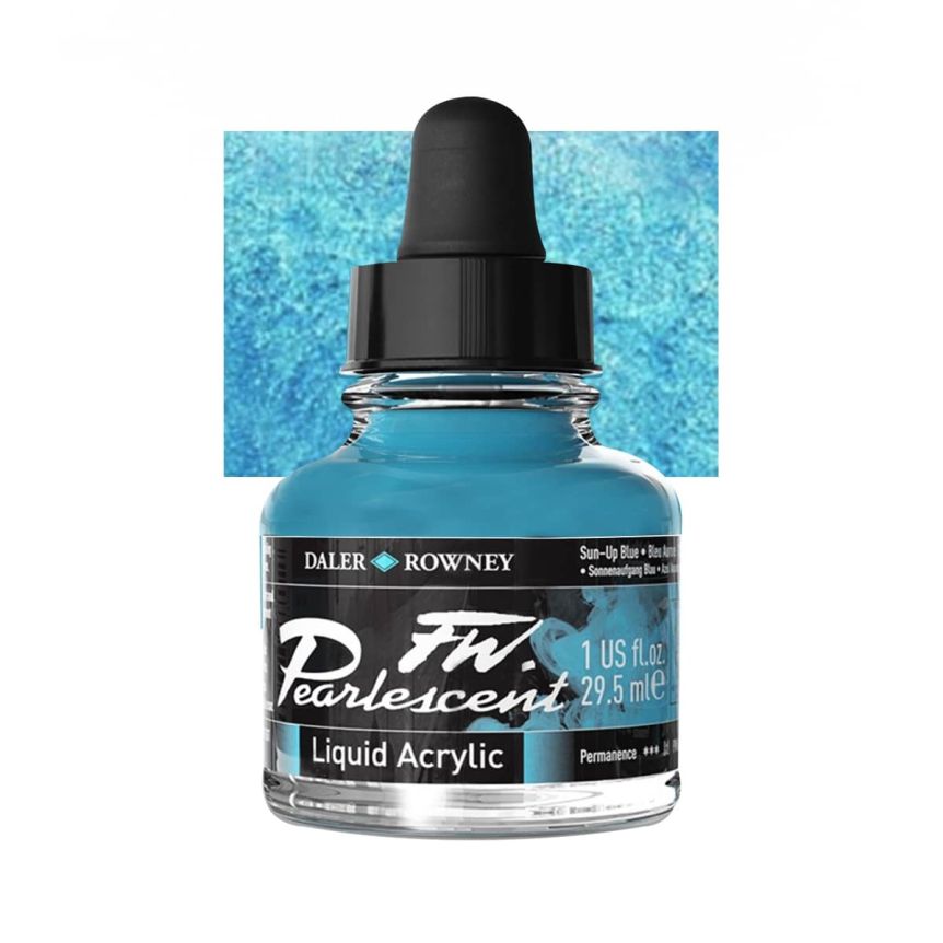 Daler-Rowney F.W. Pearlescent Acrylic Ink 1 oz Bottle - Sun-Up Blue