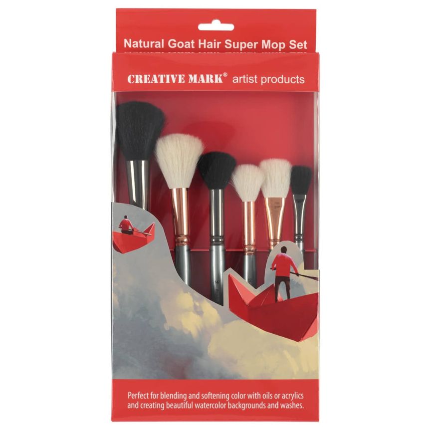 Creative Mark Assorted Natural Goat Hair Mop Brush Super Set of 6
