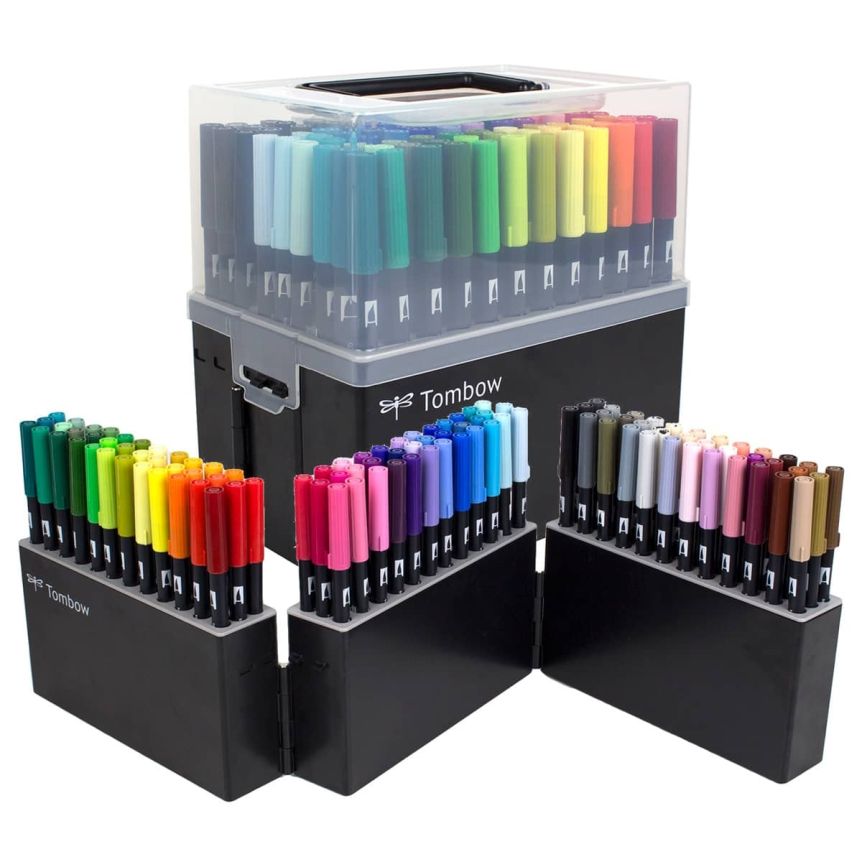Dual Brush Pens Set of 108 in Marker Case (Tri-Fold Holder)