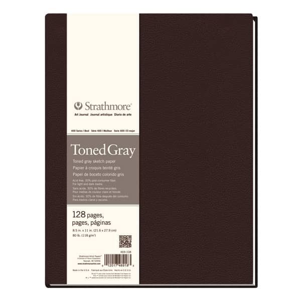 Strathmore Hardbound Art Journal 400 Series Toned Sketch Paper (80 lb.)  8.5x11 - 128 Pages - Gray
