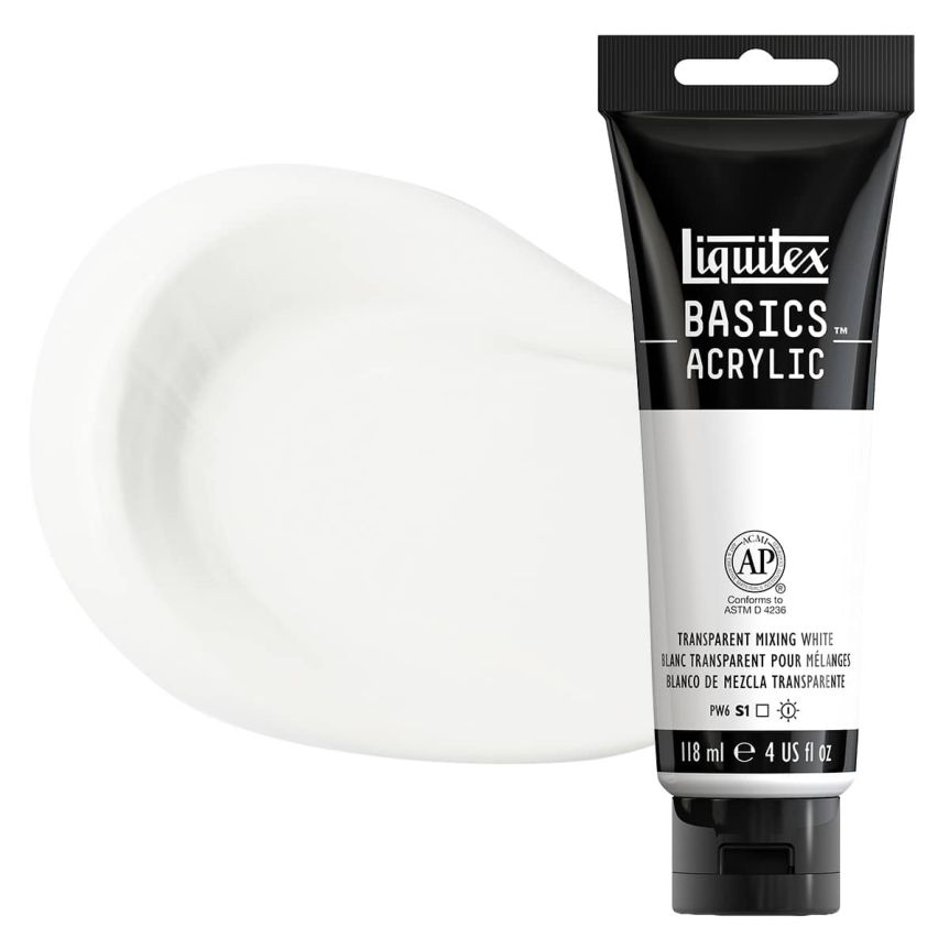 Liquitex Basics Acrylic Paint - Tranparent Mixing White, 4oz Tube