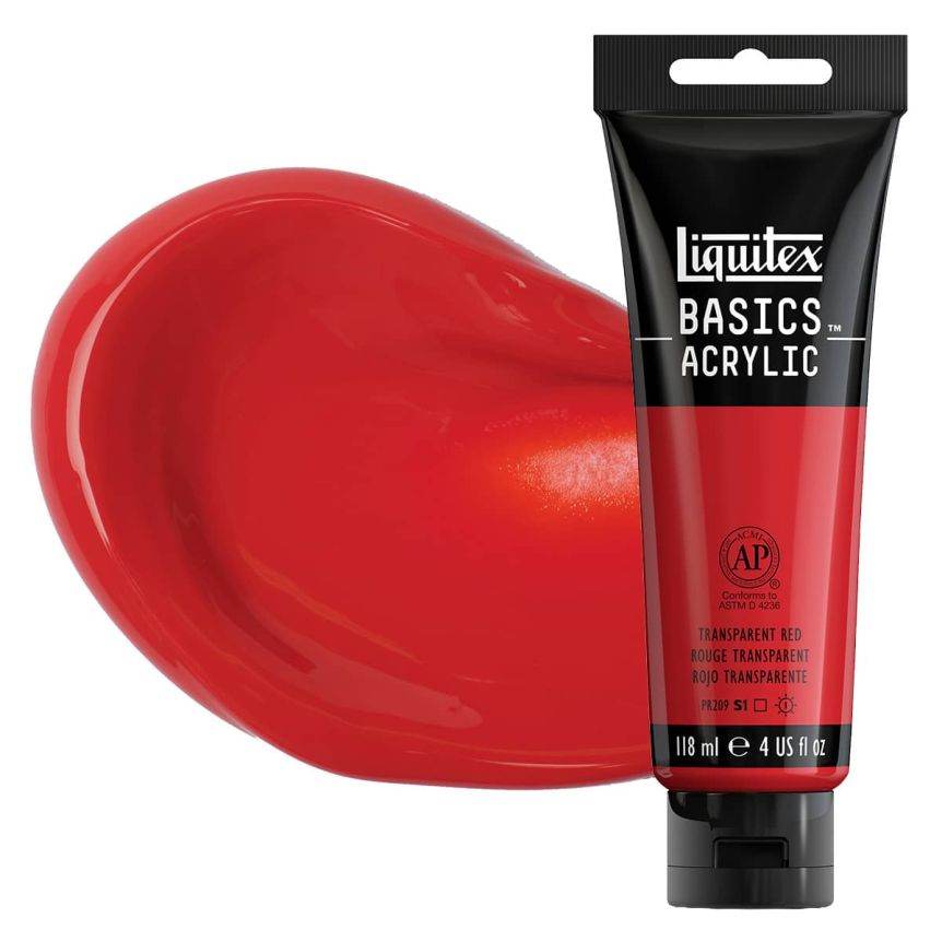 Liquitex Basics Acrylic Paint - Transparent Red, 4oz Tube
