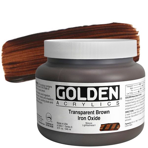 GOLDEN Heavy Body Acrylics - Transparent Brown Iron Oxide, 32oz Jar