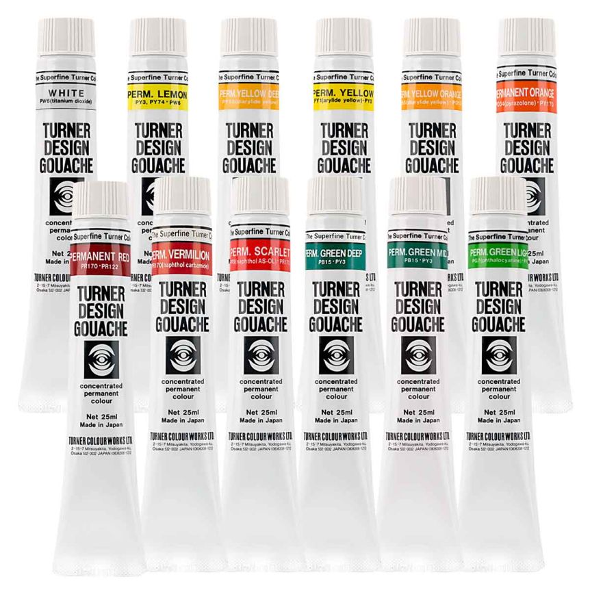 Turner Design Gouache Permanent Set of 12, 25ml Tubes