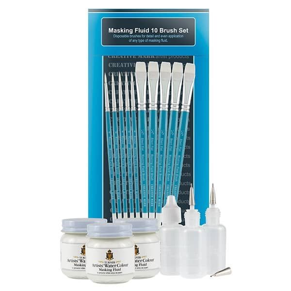 Turner Watercolor Masking Fluid & Creative Mark Rubber Cement Pick Up w/  Brush Set of 10