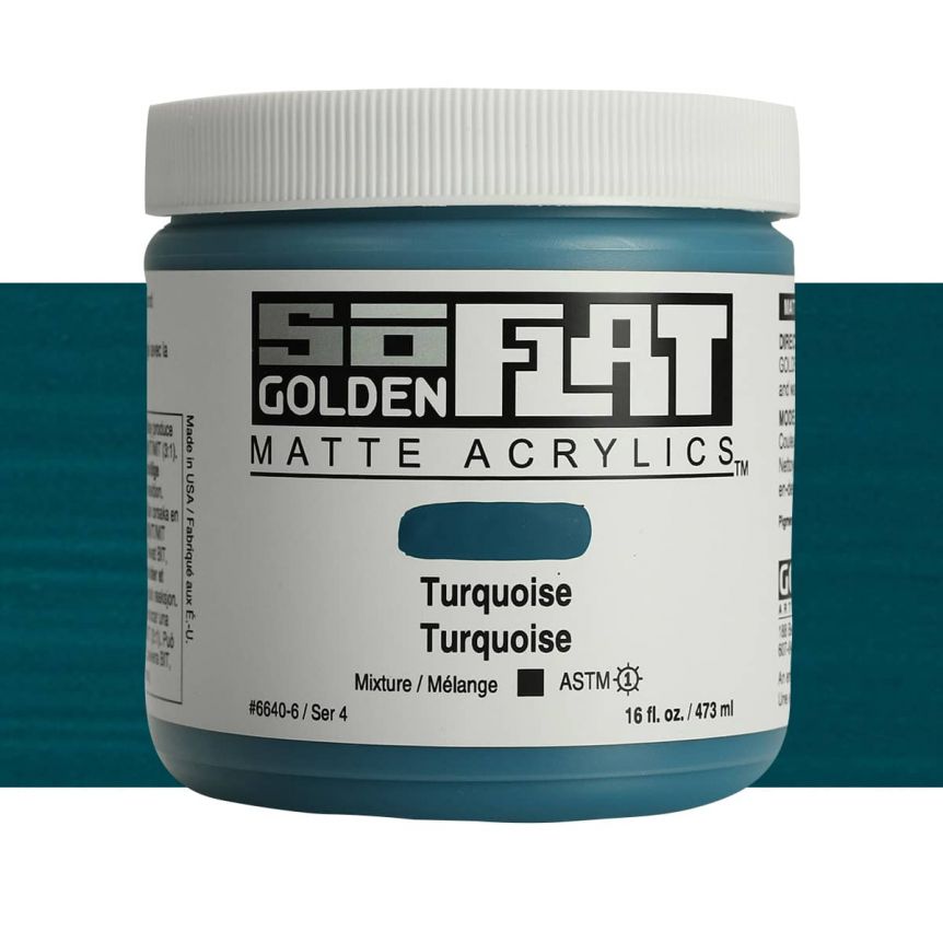 GOLDEN SoFlat Matte Acrylic - Turquoise, 16oz Jar