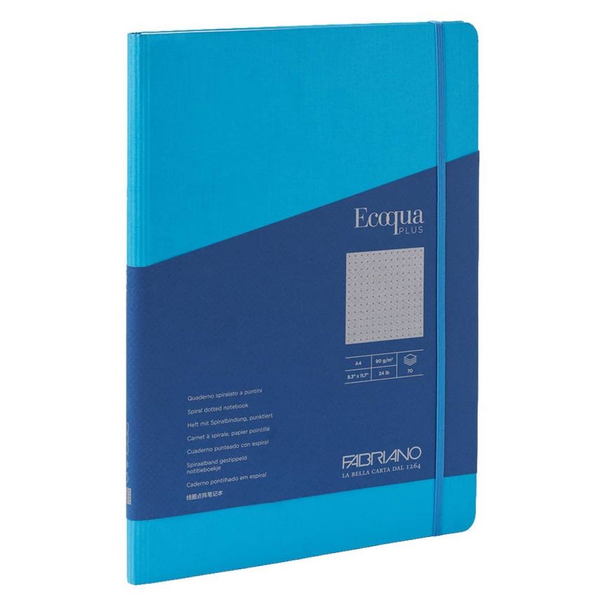 Fabriano EcoQua+ Notebook 8.3 x 11.7" Dot Grid Hidden Spiral Turquoise