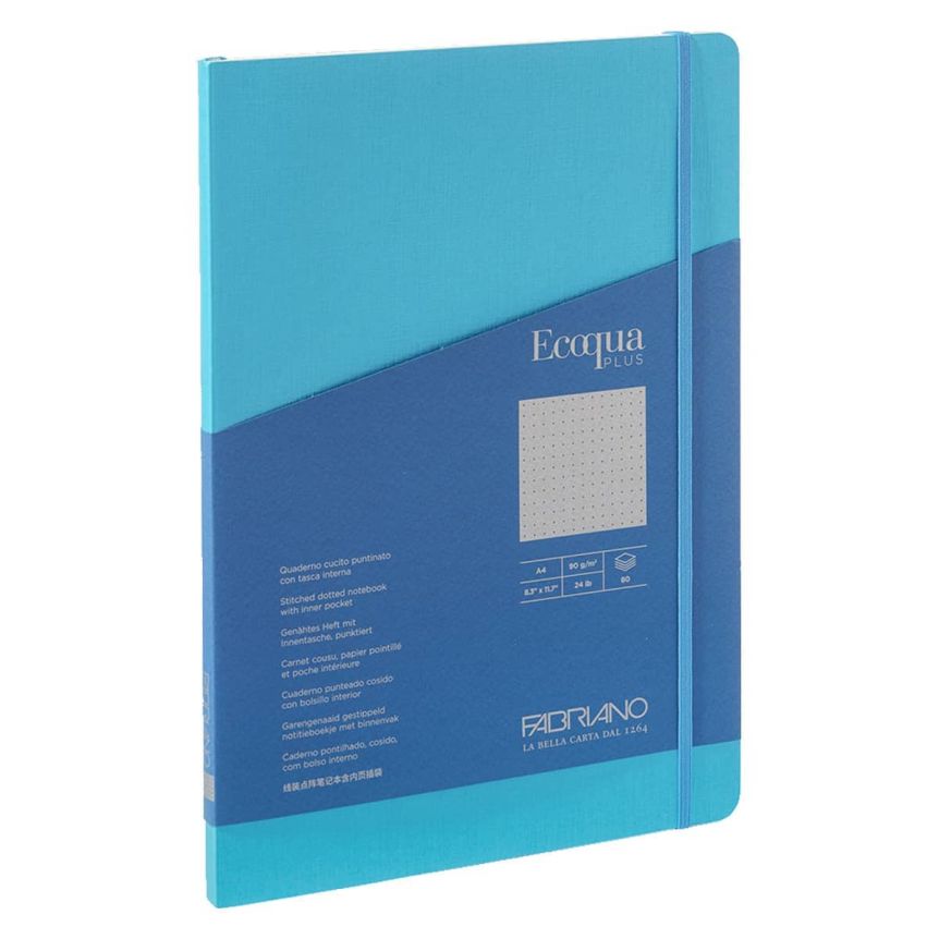 Fabriano EcoQua+ Notebook 8.3 x 11.7" Dot Grid Stitch-Bound Turquoise