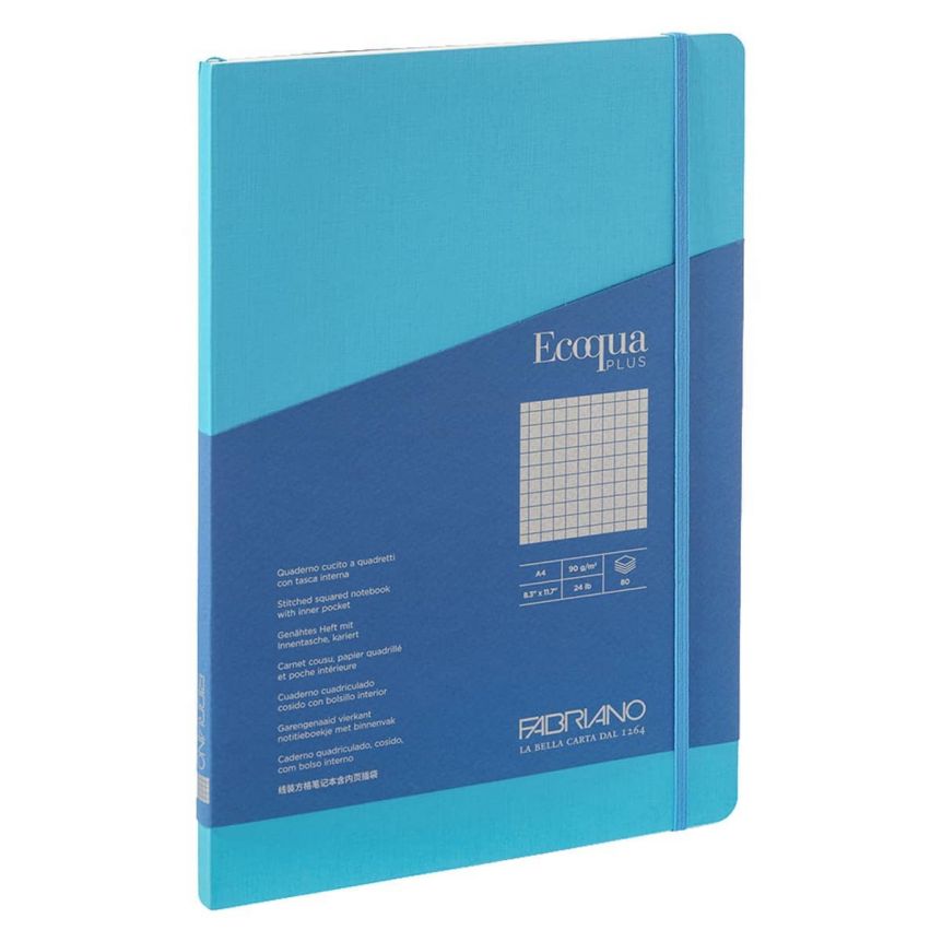 Fabriano EcoQua+ Notebook 8.3 x 11.7" Grid Stitch-Bound Turquoise