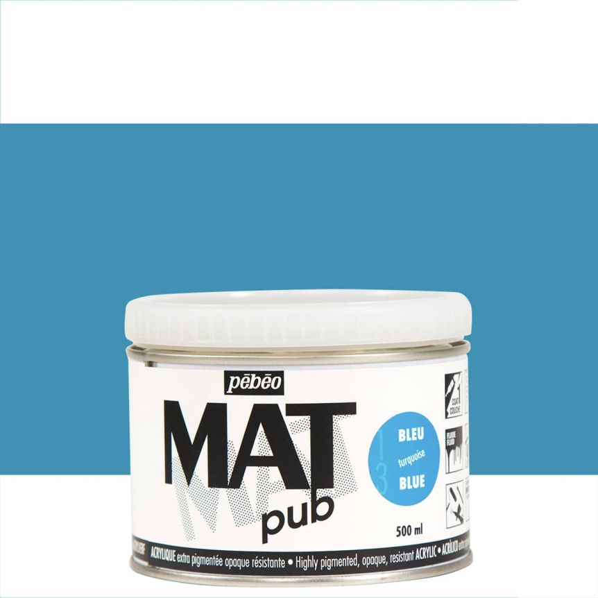 Pebeo Acrylic Mat Pub - Turquoise Blue, 500ml