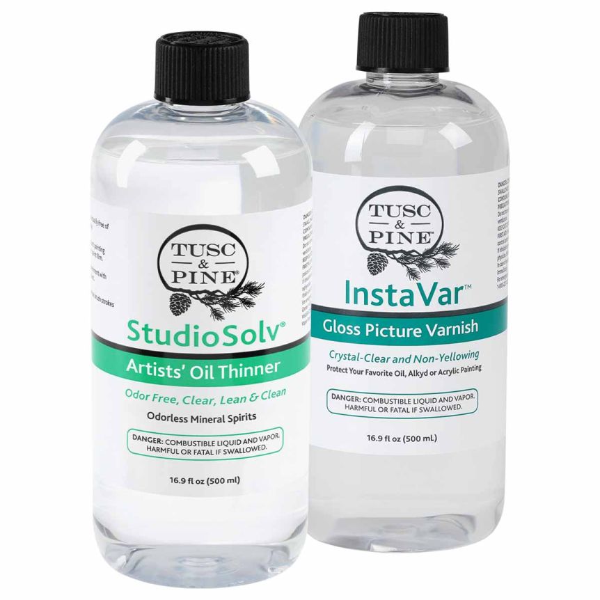 Tusc & Pine Instavar Gloss Picture Varnish + StudioSolv Artists' Oil Thinner, 16.9oz (500ml)