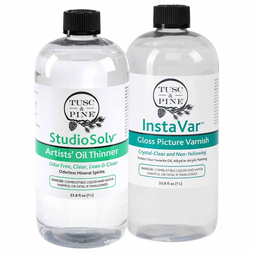 Tusc & Pine Instavar Gloss Picture Varnish + StudioSolv Artists' Oil Thinner, 33.8oz (1L)