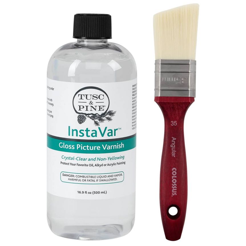 Tusc & Pine Instavar Gloss Picture Varnish 16.9oz + New York Central Colossus Varnish Brush Size 35